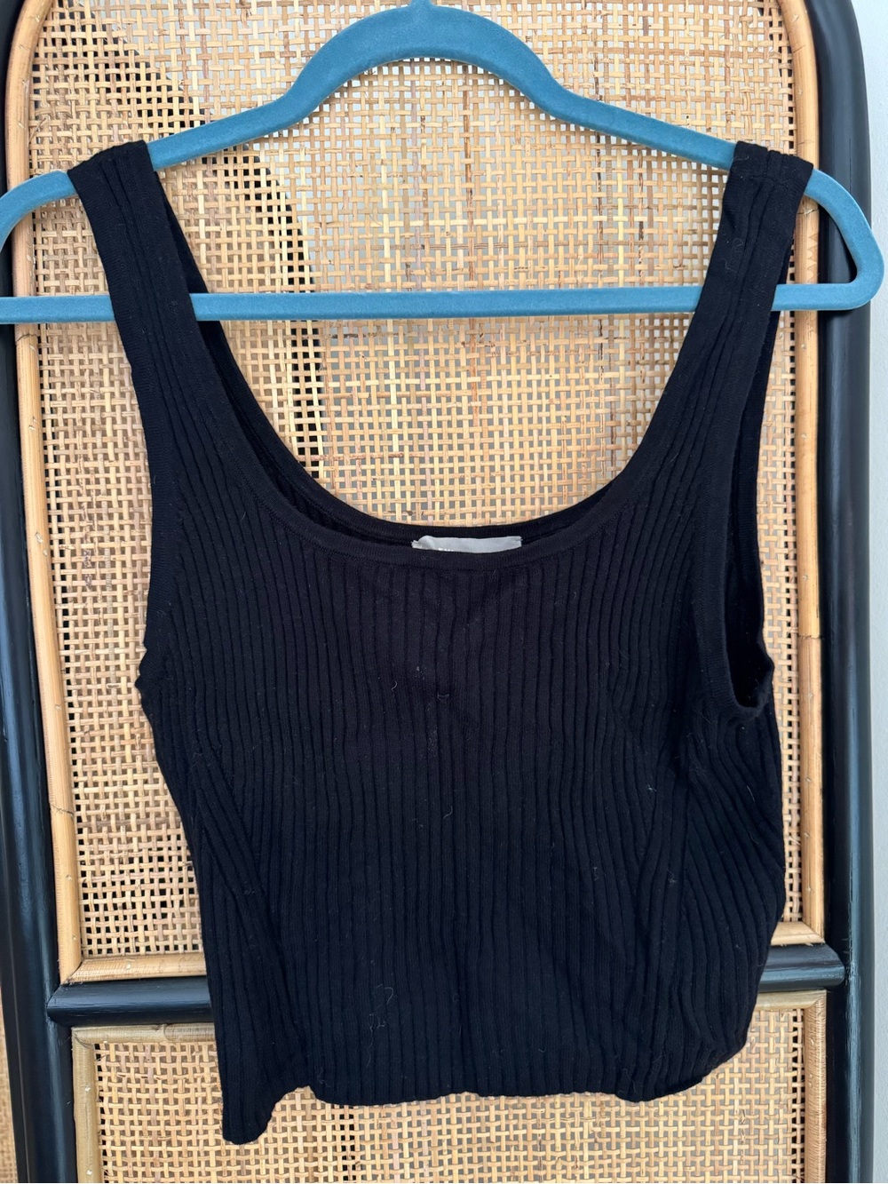 Everlane Black Wool/Cotton Blend Ribbed Scoop Tank